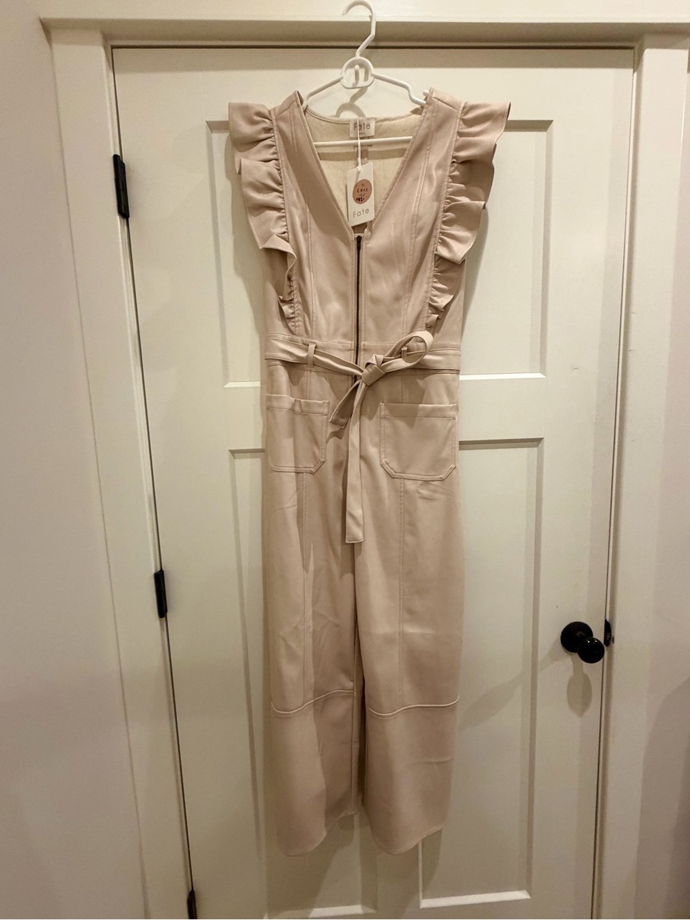 Fate Beige Ruffle-Sleeve Jumpsuit